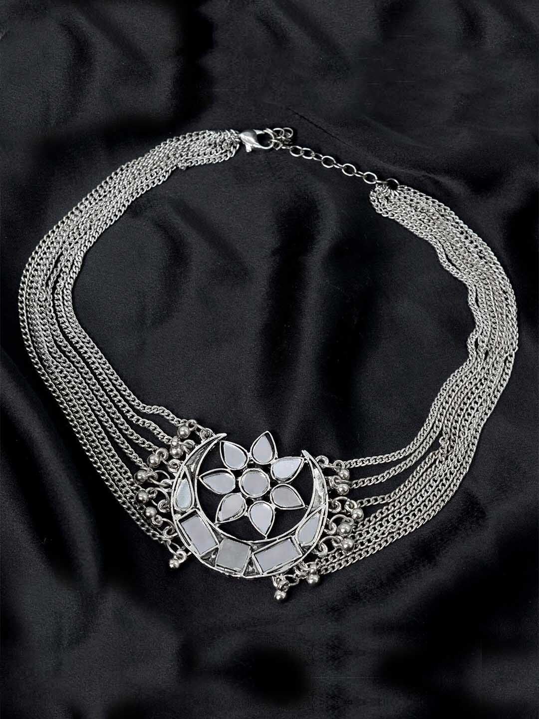 TEEJH Silver-Toned German Silver Silver-Plated Oxidised Necklace Price in India
