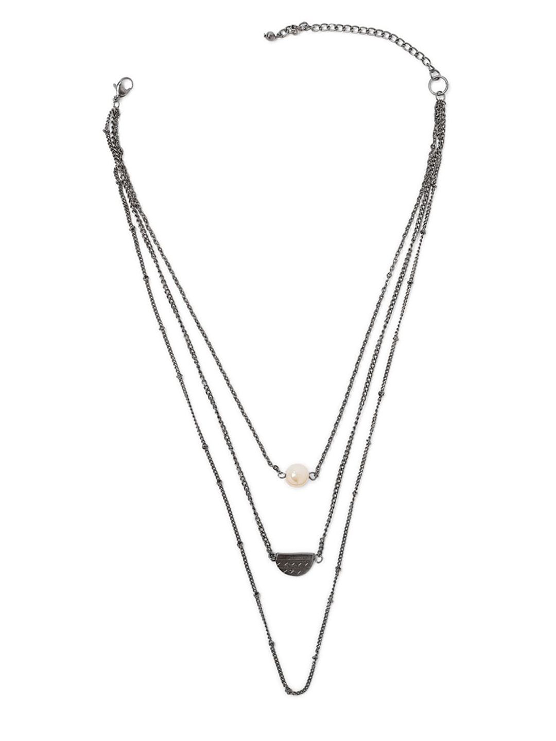 FOREVER 21 Gun Metal-Toned & White Layered Necklace Price in India