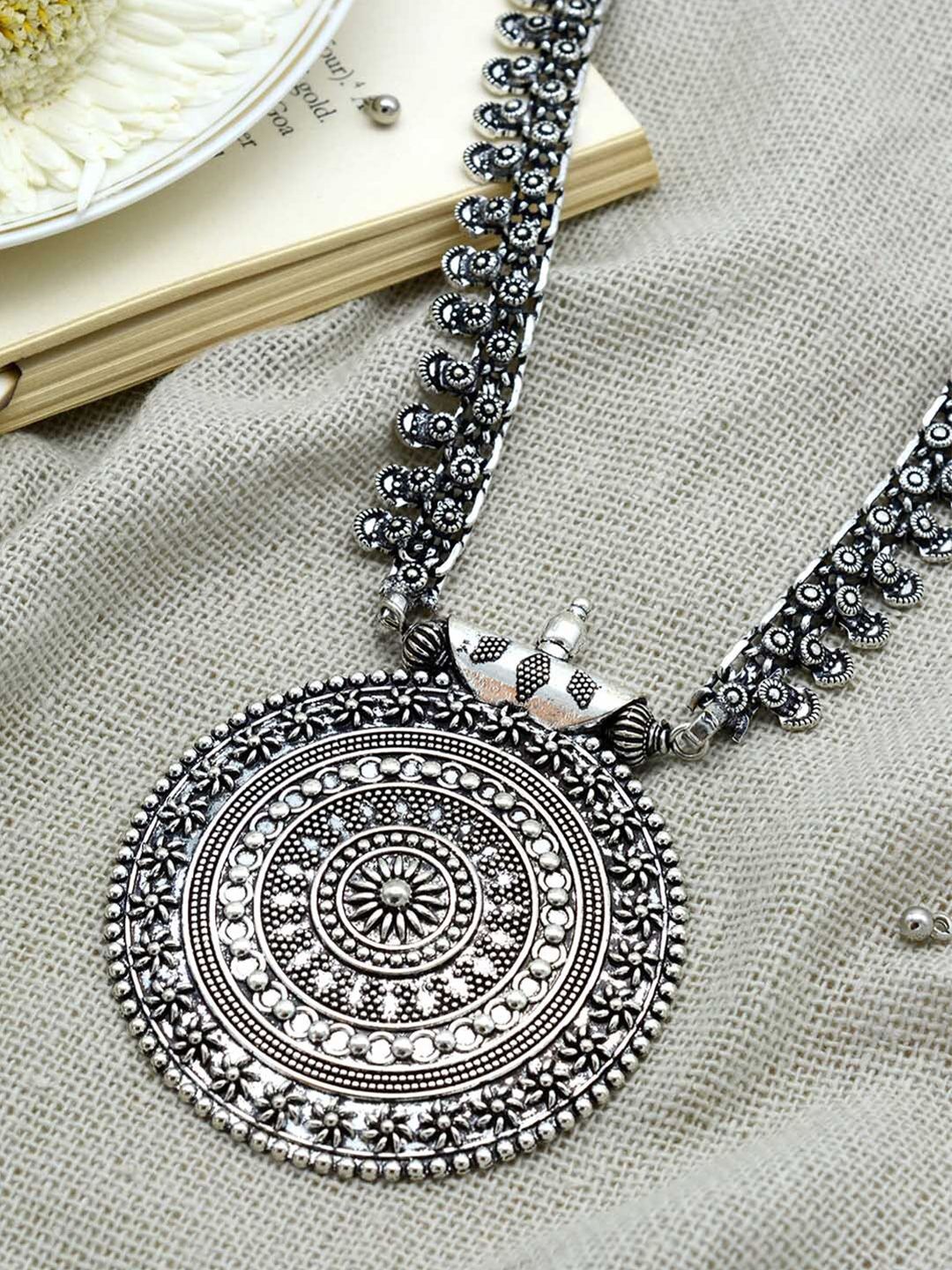 TEEJH Silver German Silver Silver-Plated Oxidised Necklace Price in India