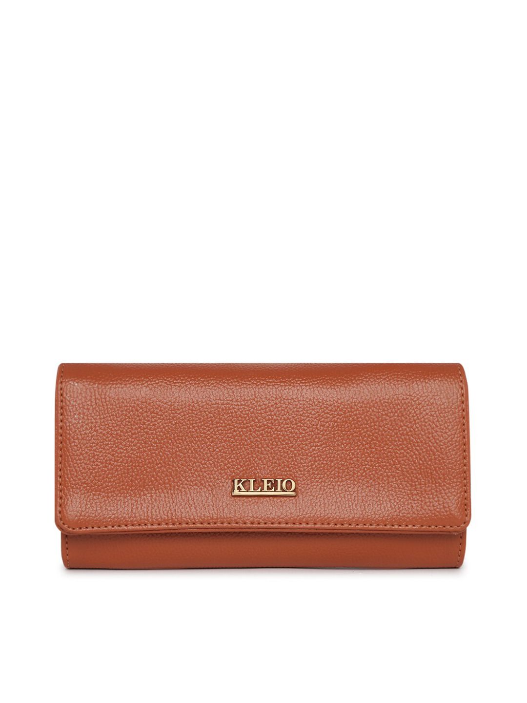 KLEIO Women Tan Solid Synthetic Leather Two Fold Wallet Price in India