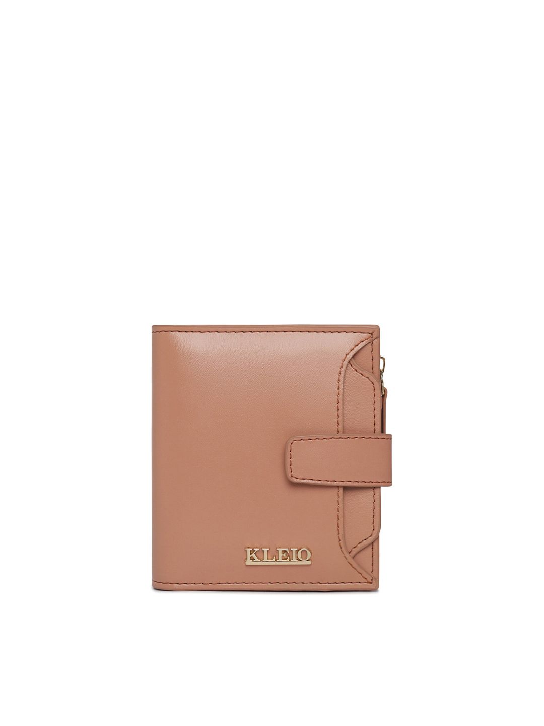 KLEIO Women Peach Solid Synthetic Leather Two Fold Wallet Price in India