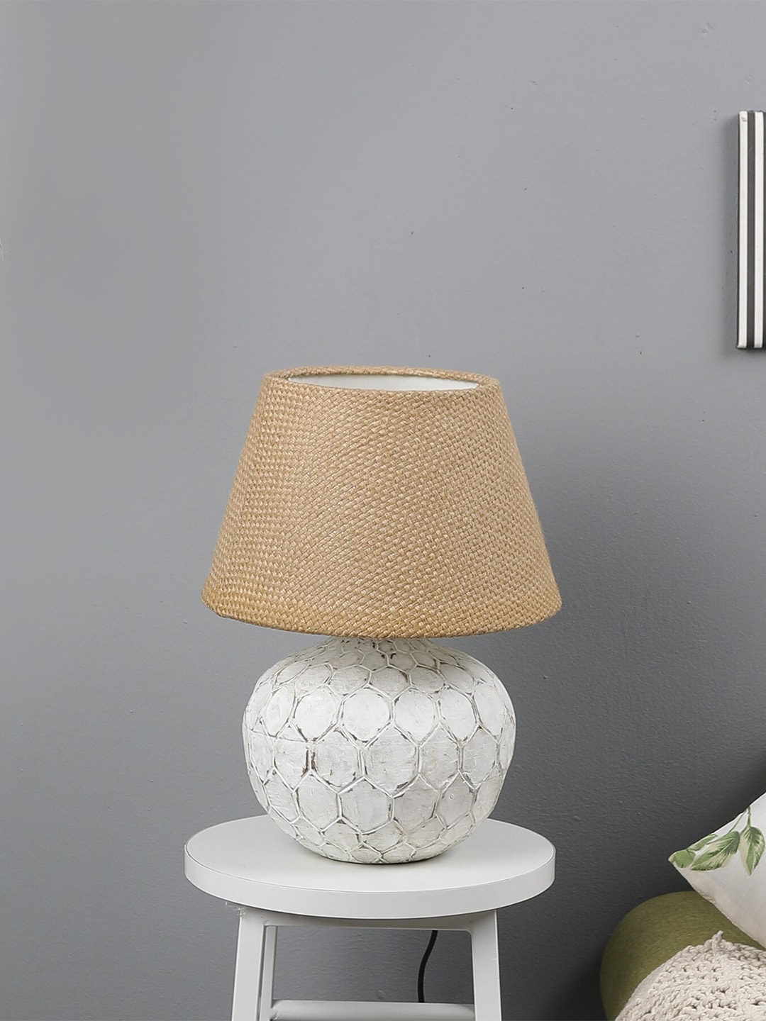 The Decor Mart White & Beige Classic Country Classic Country Table Lamp Shade Price in India