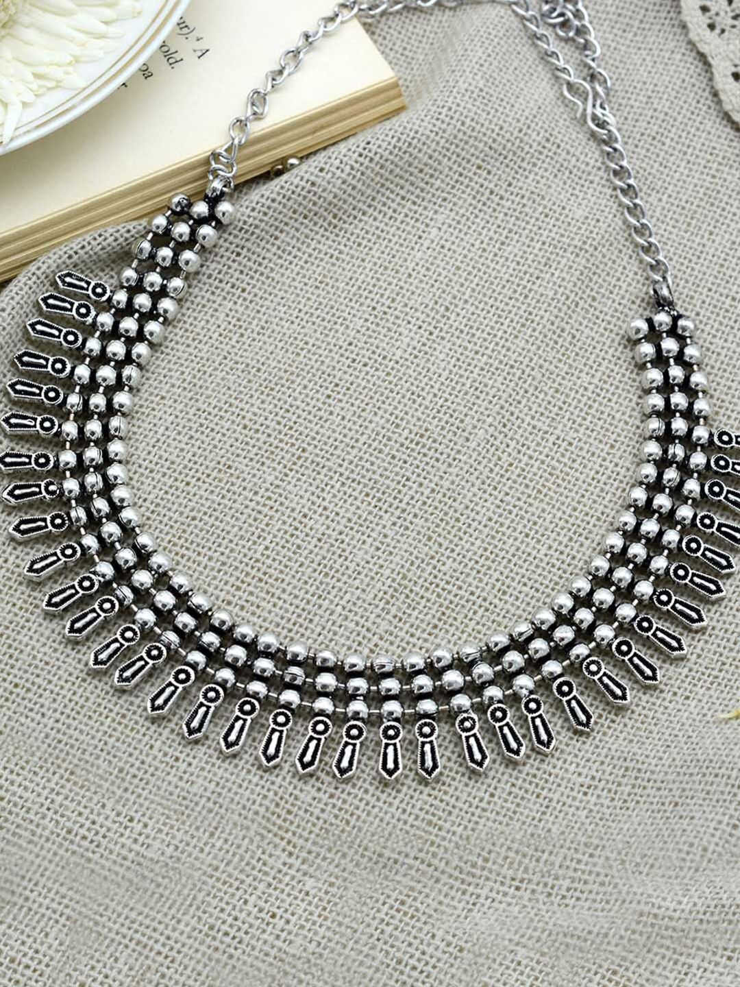 TEEJH Silver German Silver Silver-Plated Oxidised Necklace Price in India