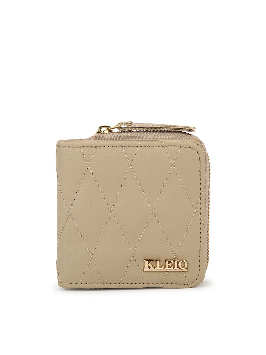 KLEIO Women Beige Textured Vegan Leather Quilted Zip Around Wallet Price in India