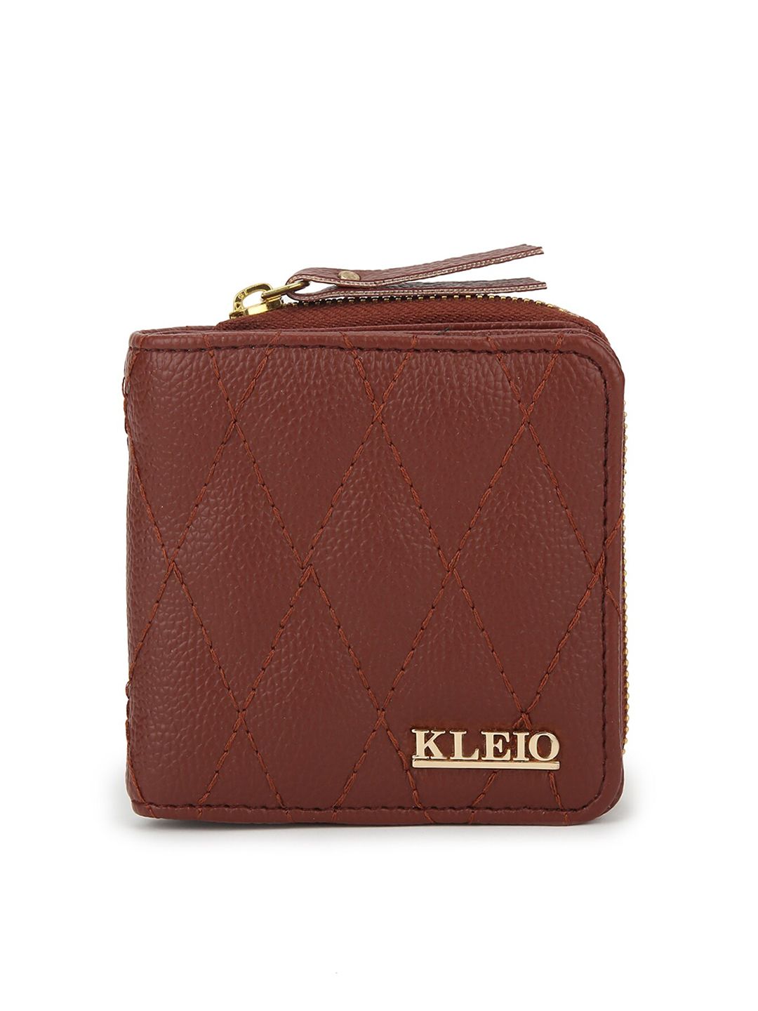 KLEIO Women Coffee Brown Solid Quilted Synthetic Leather Zip Around Wallet Price in India