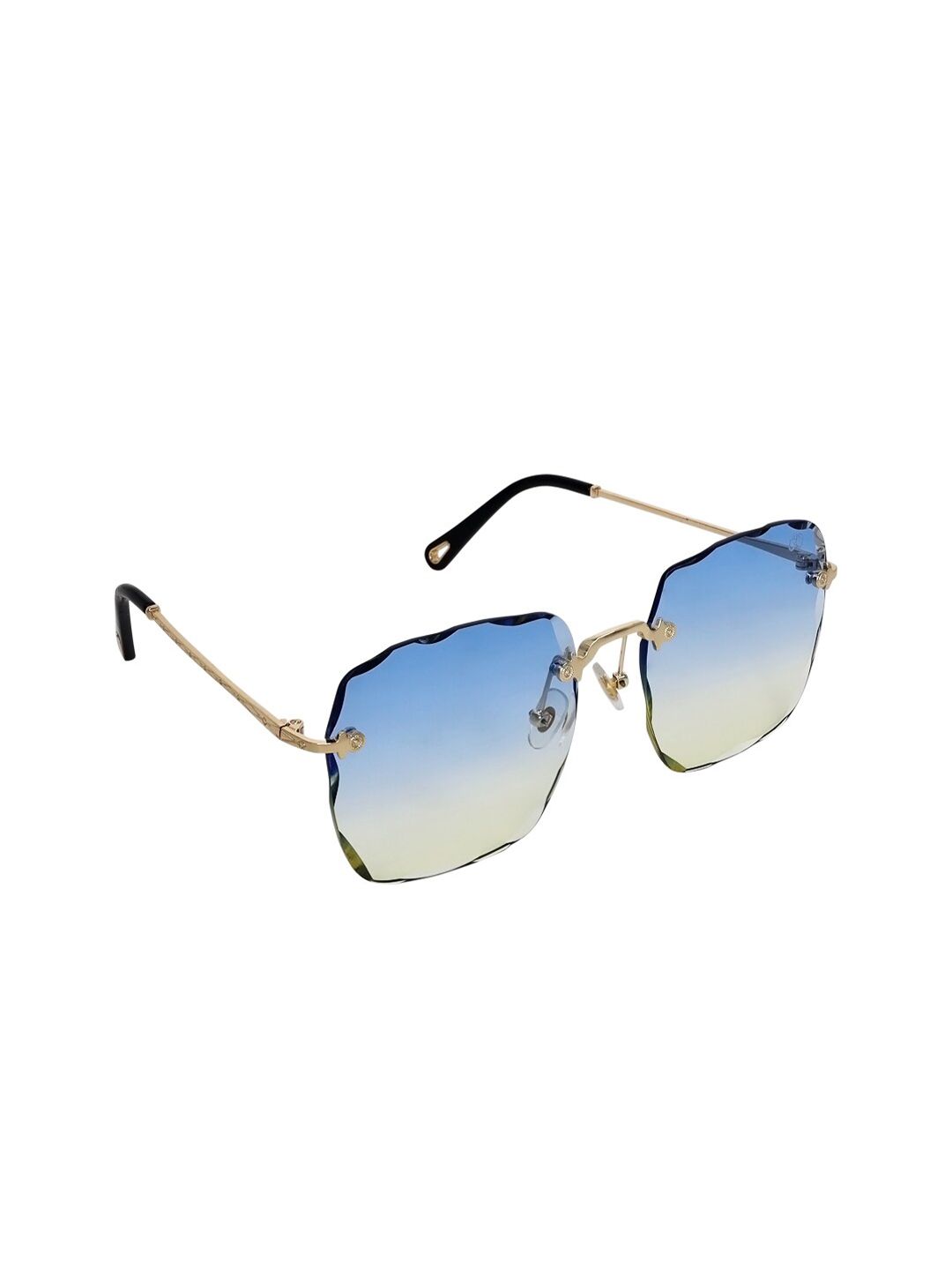 GIO COLLECTION Women Blue & Gold-Toned Oversized Sunglasses UV Protected Lens-GM0446C03 Price in India