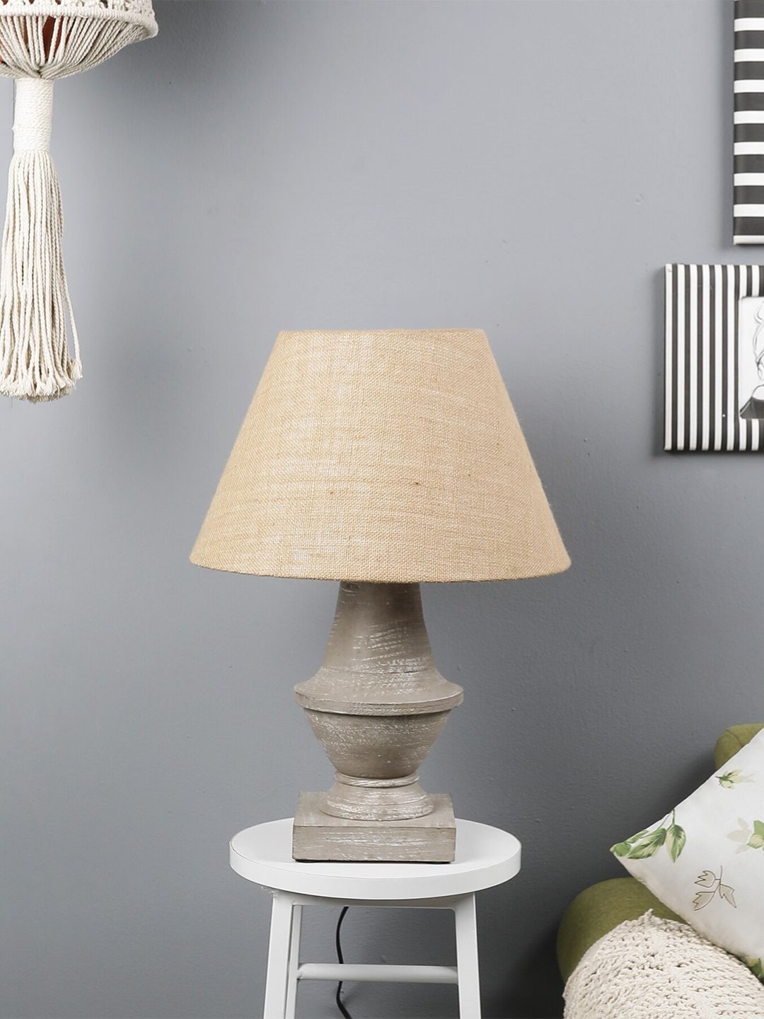 The Decor Mart Grey & Beige Classic Country Classic Country Bedside Standard Lamp Price in India