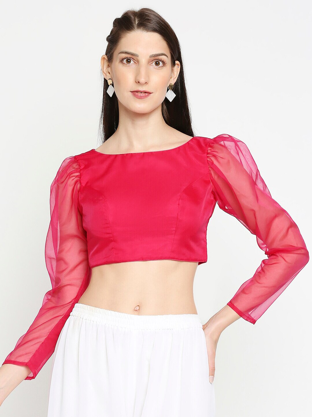SALWAR STUDIO Women Pink Solid Readymade Saree Blouse Price in India