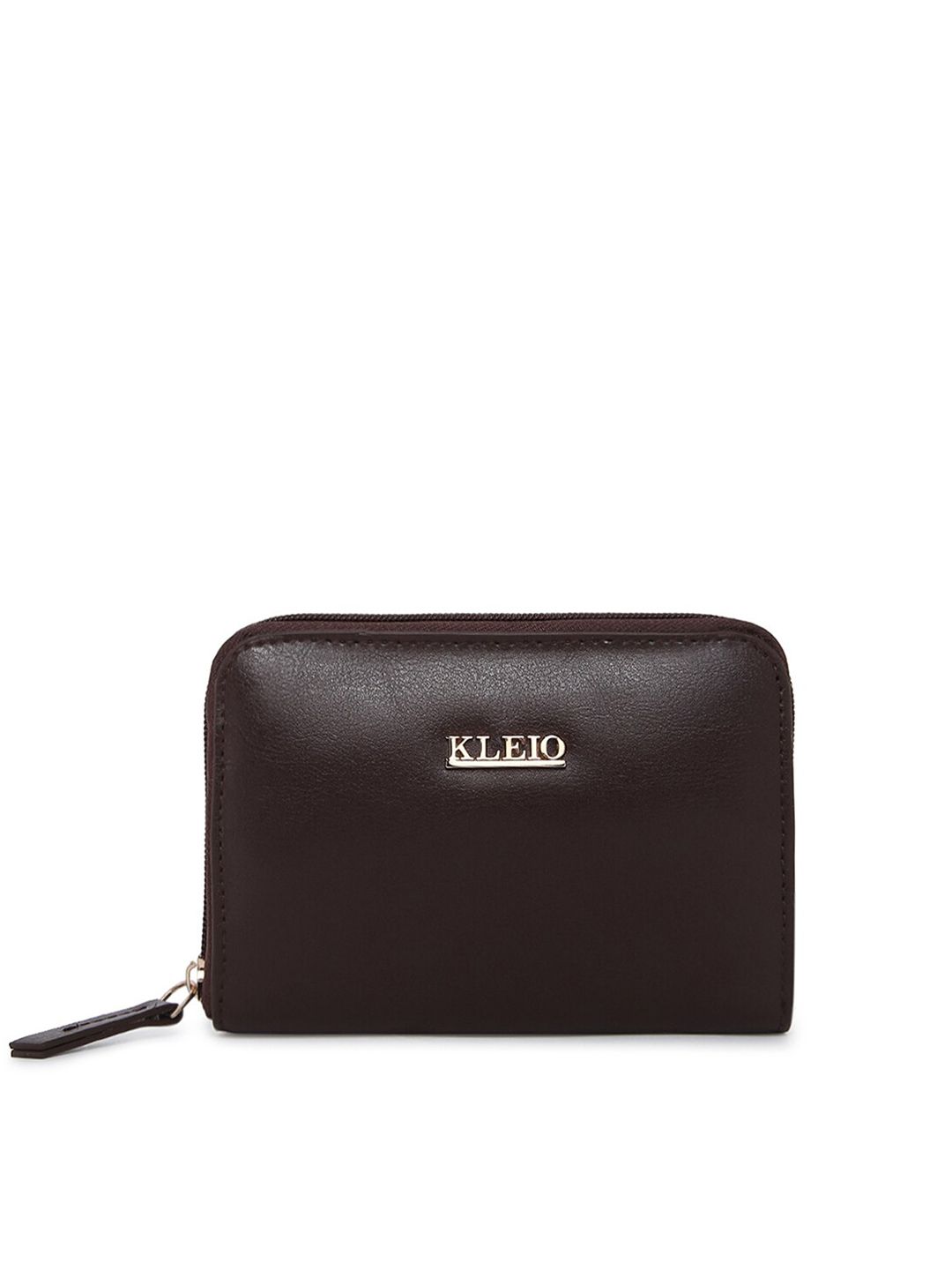 KLEIO Women Coffee Brown Solid Synthetic Leather Zip Around Wallet Price in India