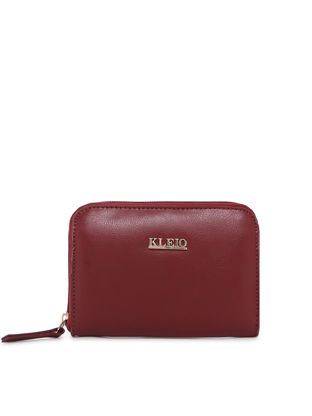 KLEIO Women Maroon Solid Synthetic Leather Zip Around Wallet Price in India