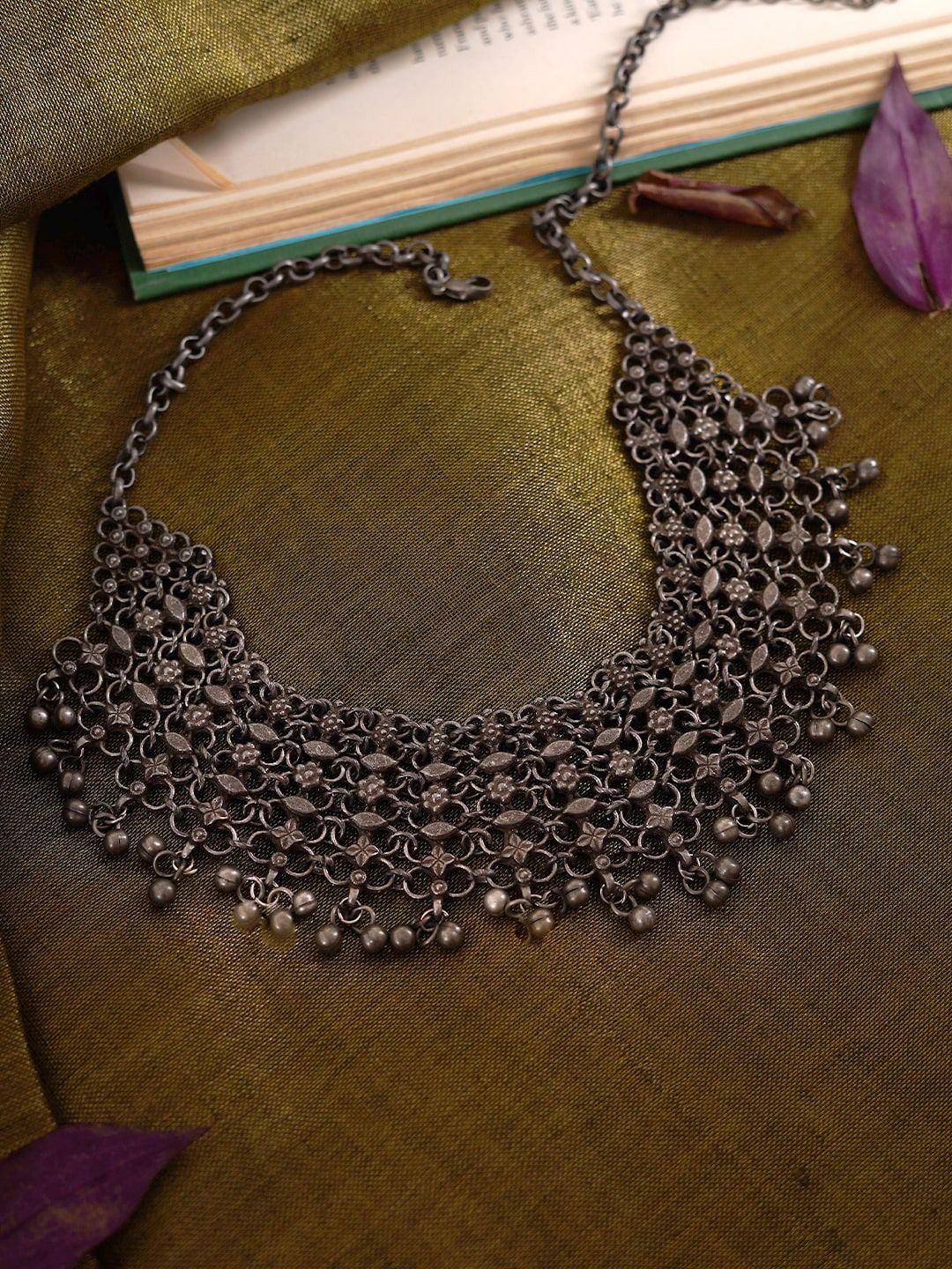 TEEJH Silver-Plated Oxidised Necklace Price in India