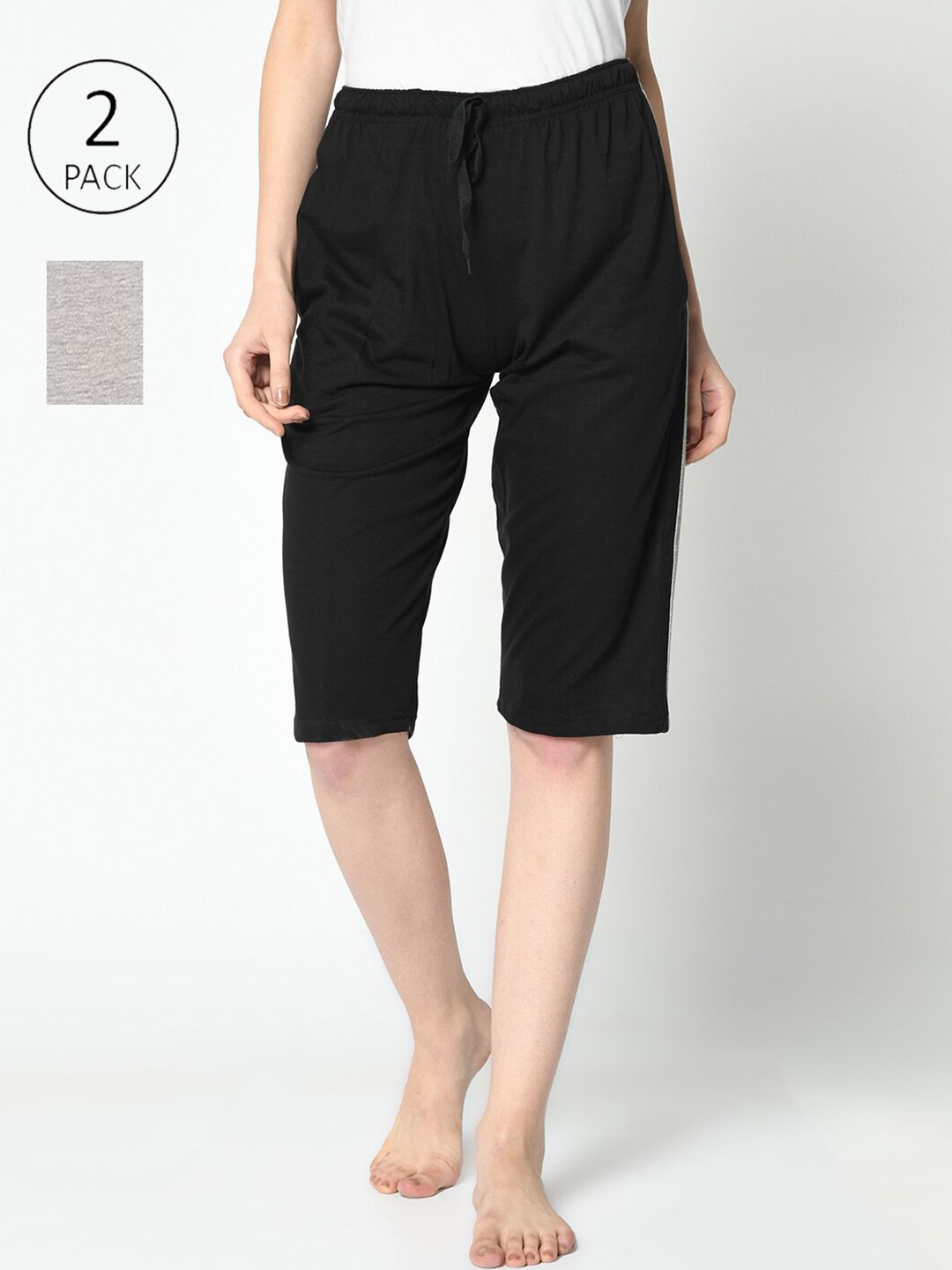 VIMAL JONNEY Women Black & Grey Set of 2 Lounge Shorts Price in India