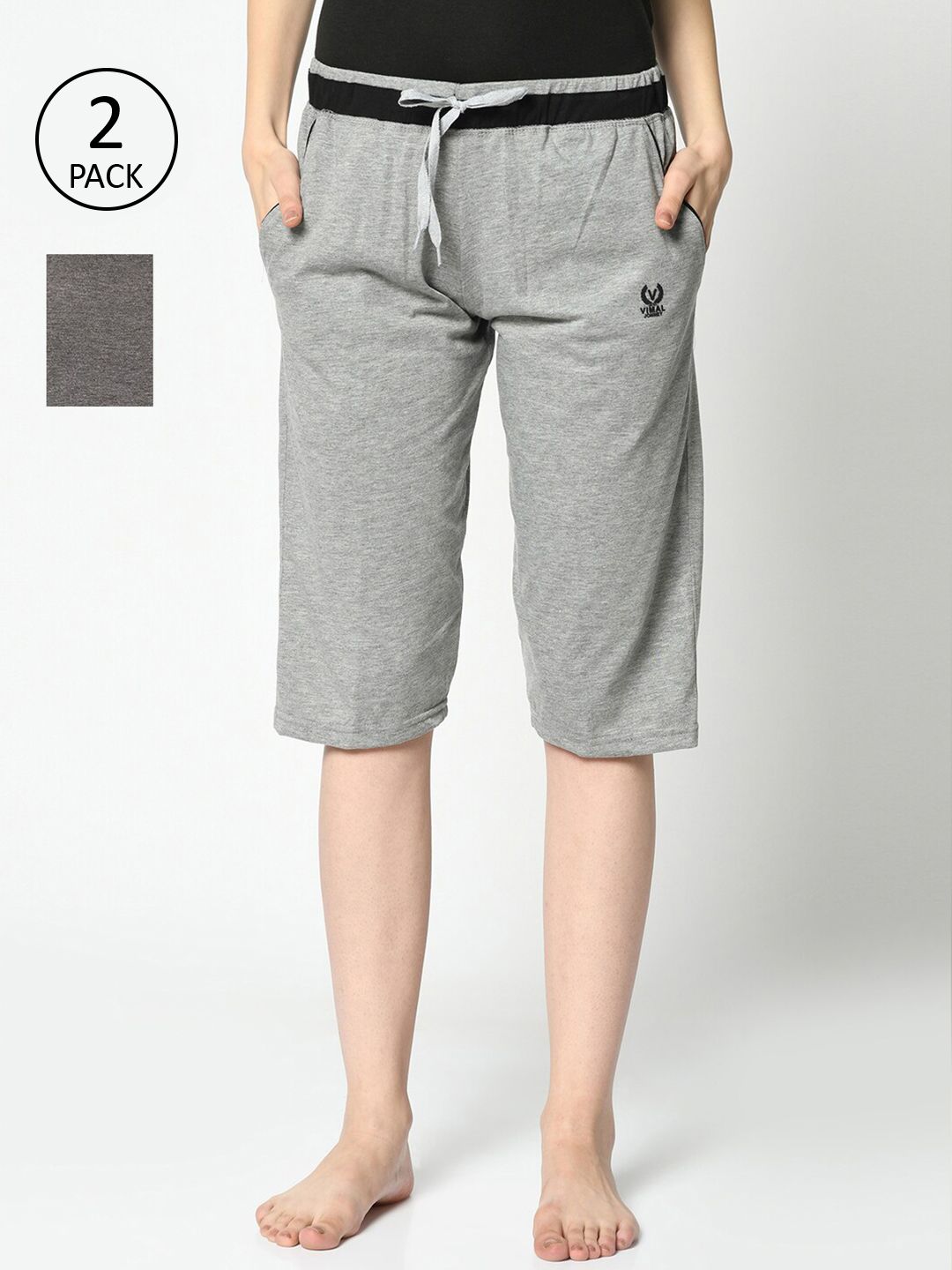 VIMAL JONNEY Women Grey Set of 2 Lounge Shorts Price in India