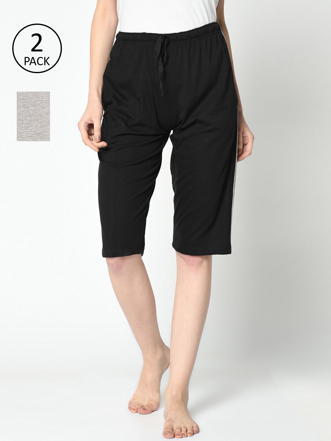 VIMAL JONNEY Women Black & Grey Pack of 2 Lounge Shorts Price in India