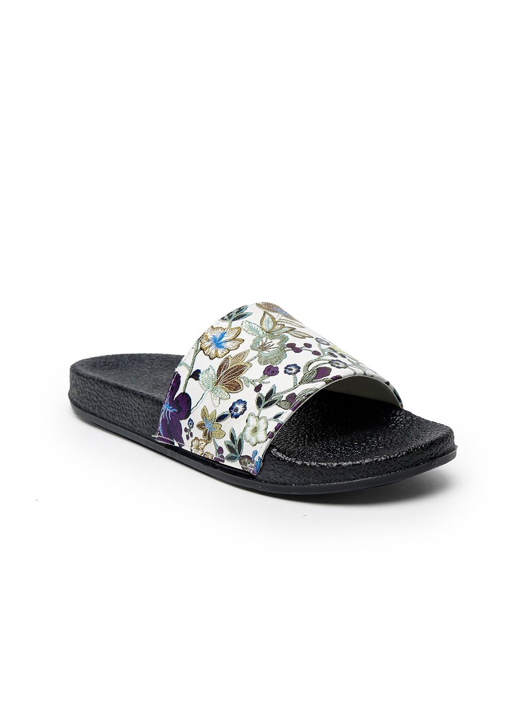 Misto Women White & Black Printed Sliders Price in India