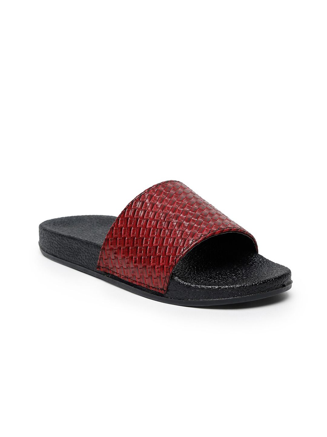 Misto Women Maroon & Black Sliders Price in India