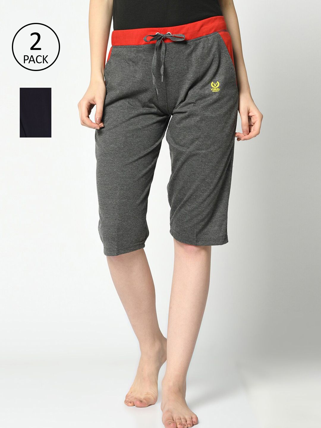 VIMAL JONNEY Women Grey & Black 2 Lounge Shorts Price in India