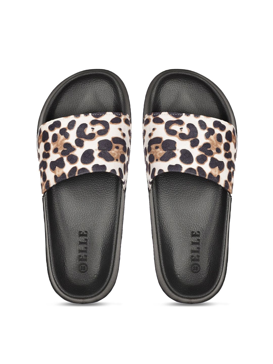 ELLE Women Black & Cream-Coloured Printed Sliders Price in India