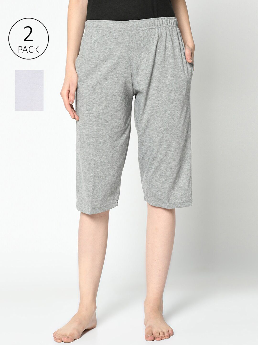 VIMAL JONNEY Women Pack Of 2 Grey & White Lounge Shorts Price in India