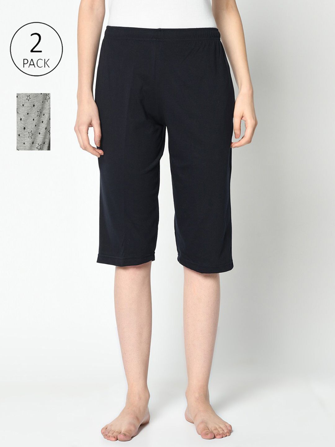 VIMAL JONNEY Women Navy Blue & Grey 2 Lounge Shorts Price in India