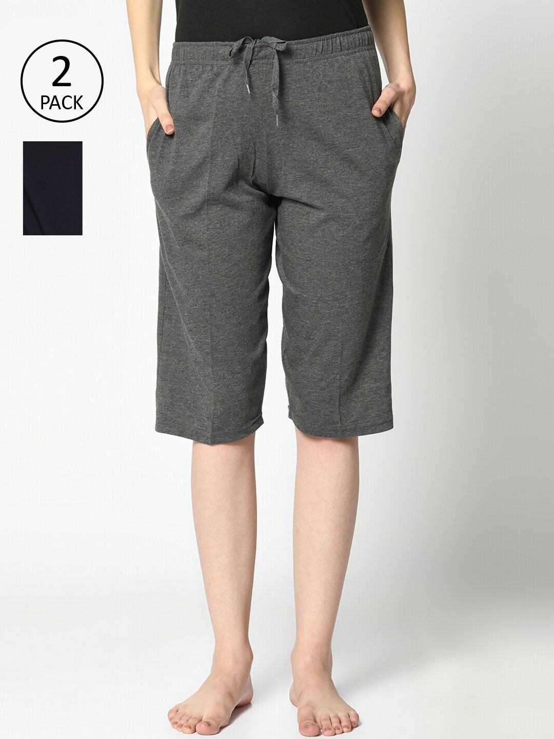 VIMAL JONNEY Women Grey & Black 2 Lounge Shorts Price in India