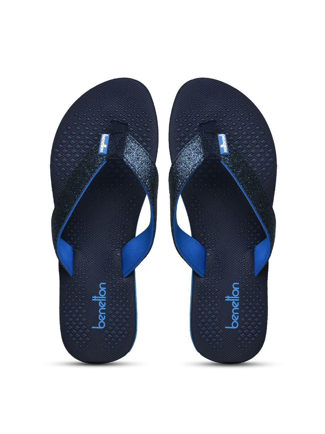 United Colors of Benetton Women Navy Blue & Black Printed Thong Flip-Flops Price in India