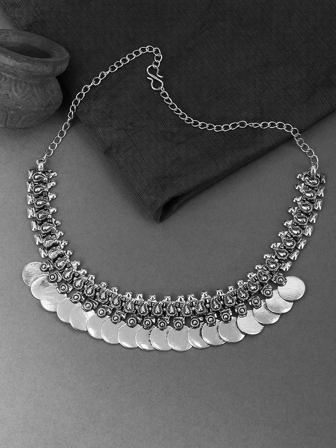 Adwitiya Collection Silver Brass Silver-Plated Oxidised Necklace Price in India