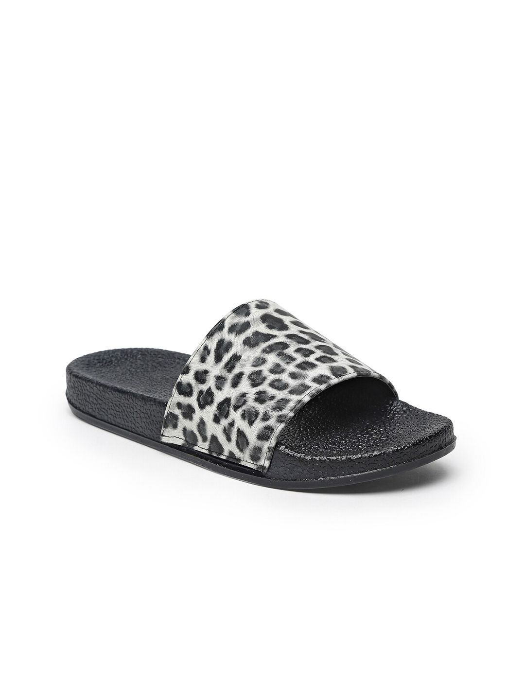 Misto Women Black & White Printed Sliders Price in India