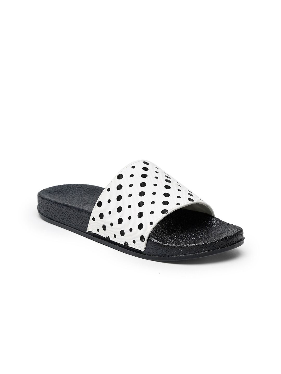 Misto Women White & Black Printed Sliders Price in India