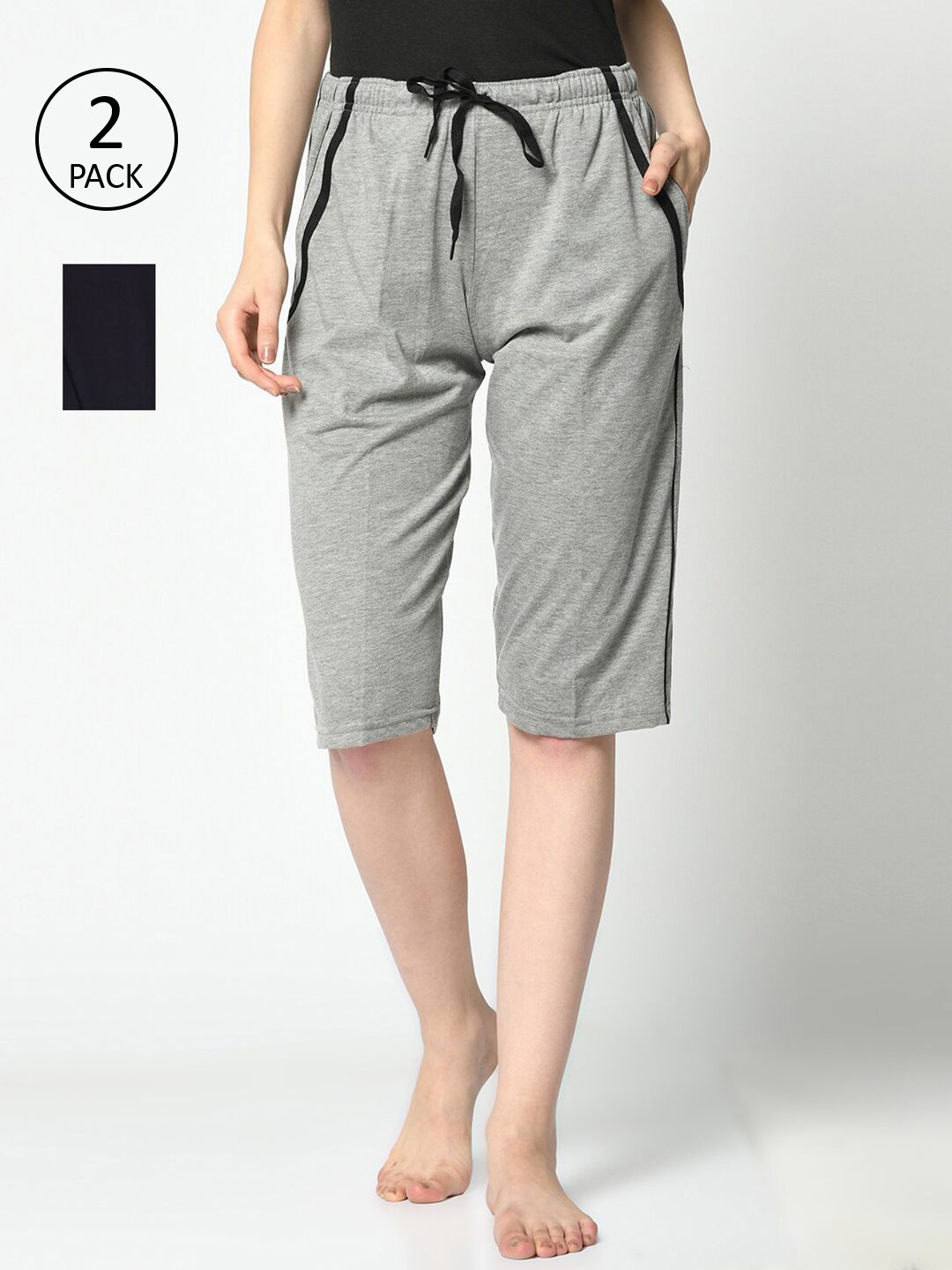 VIMAL JONNEY Women Grey & Black Set of 2 Lounge Shorts Price in India