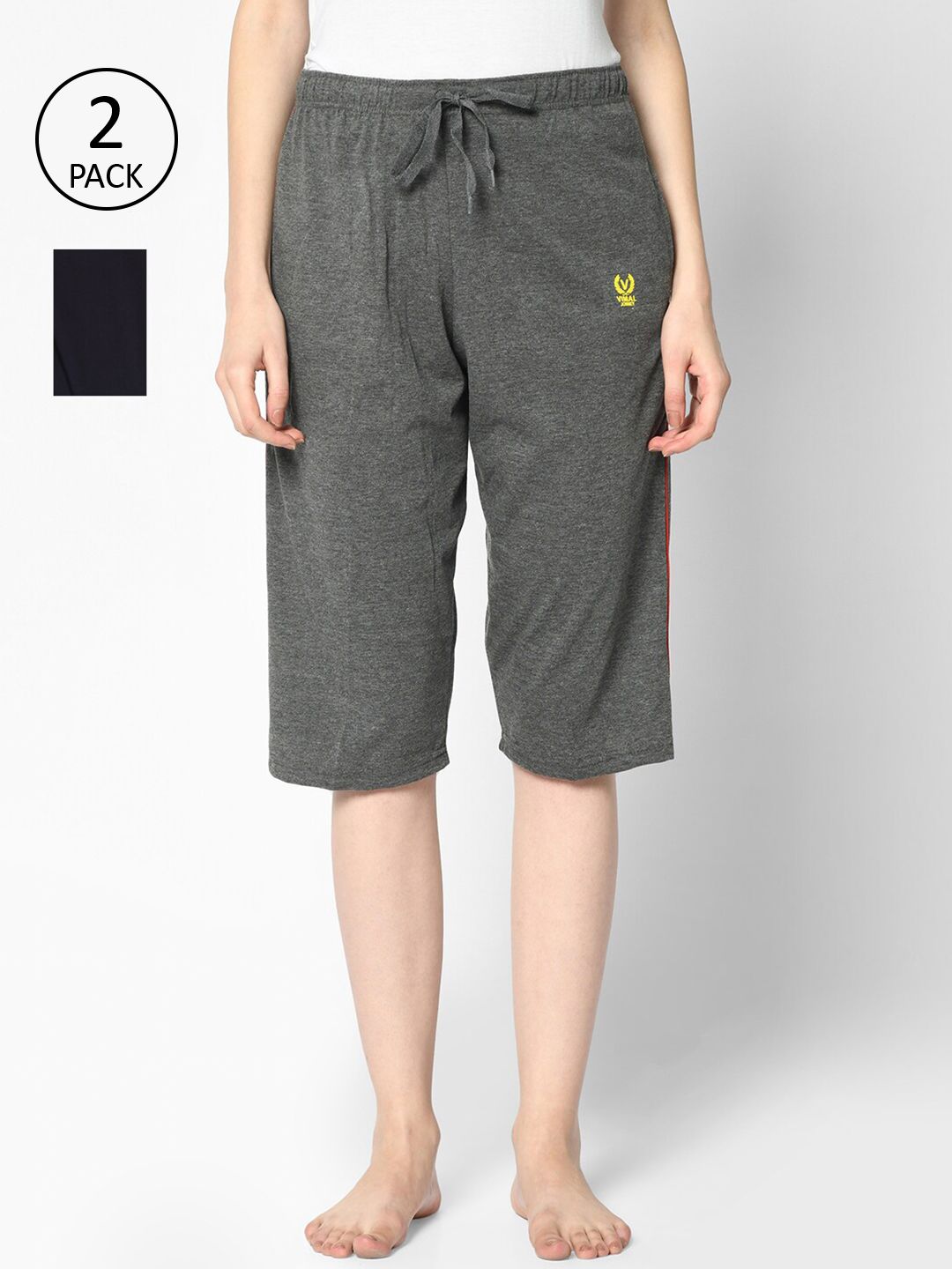 VIMAL JONNEY Women Grey & Black 2 Lounge Shorts Price in India