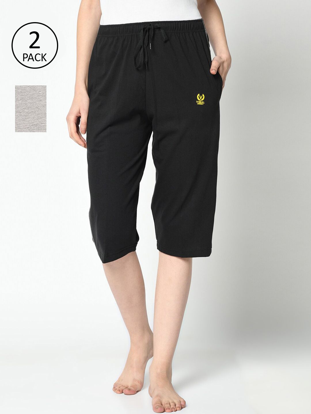 VIMAL JONNEY Women Black & Grey 2 Lounge Shorts Price in India