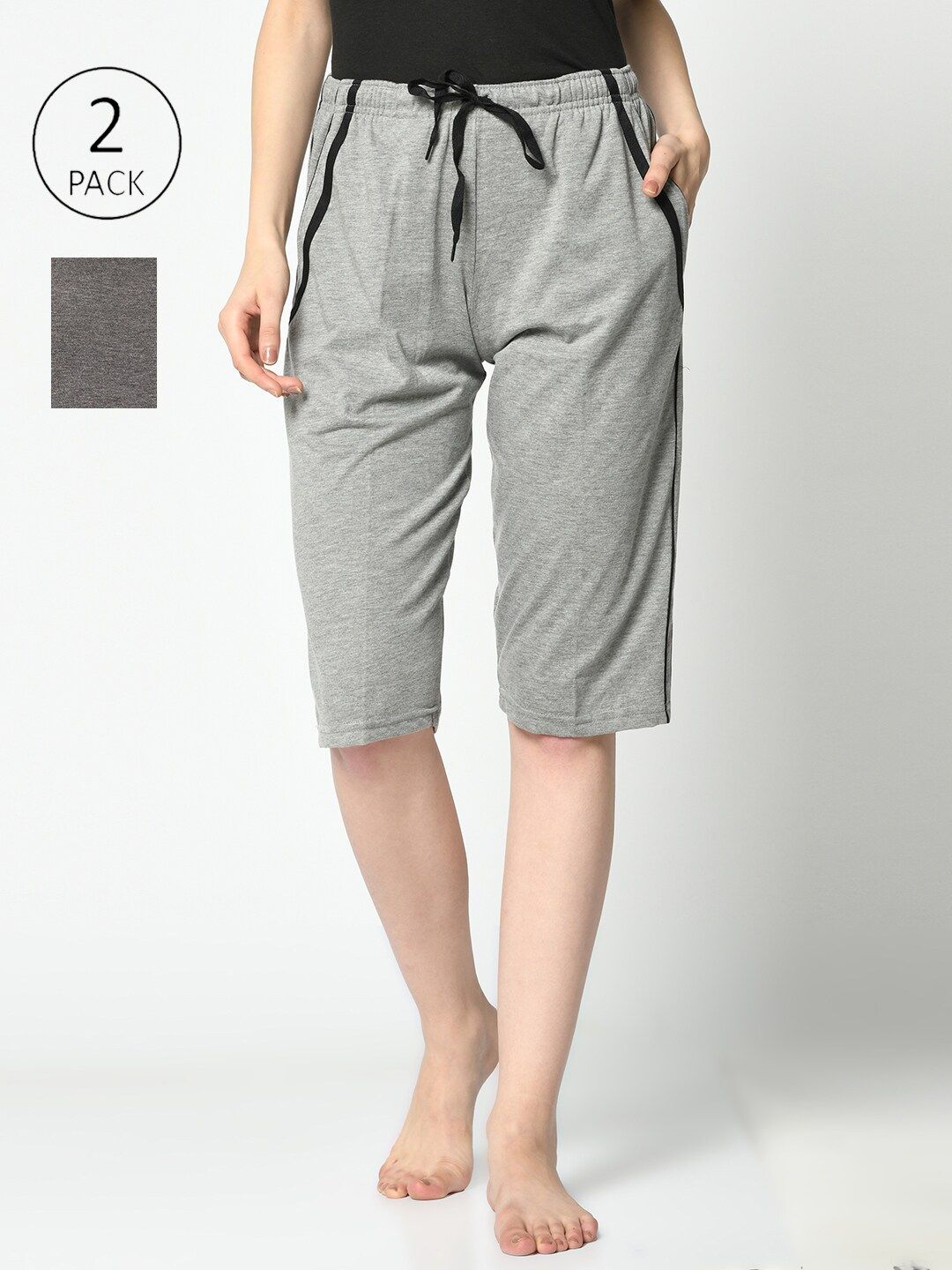 VIMAL JONNEY Women Grey Pack of 2 Lounge Shorts Price in India