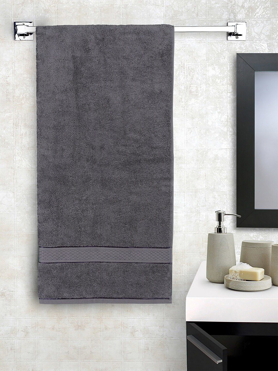 Trident Grey Solid 600GSM Cotton Bath Towels Price in India