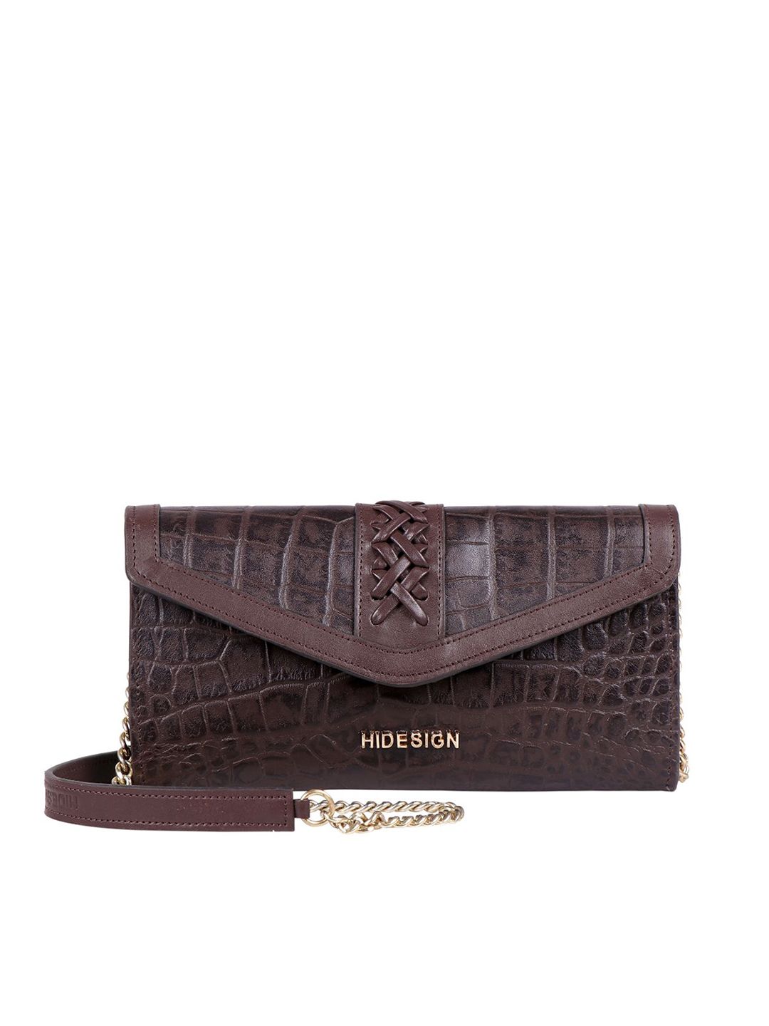 Hidesign Women Brown Textured Leather Envelope with Sling Strap Price in India