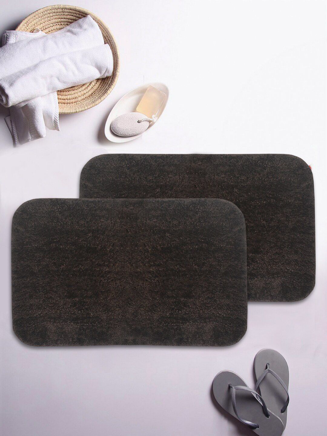 BIANCA Set Of 2 Brown Textured 1850 GSM Ultra-Soft Fluffy Bath Rugs Price in India