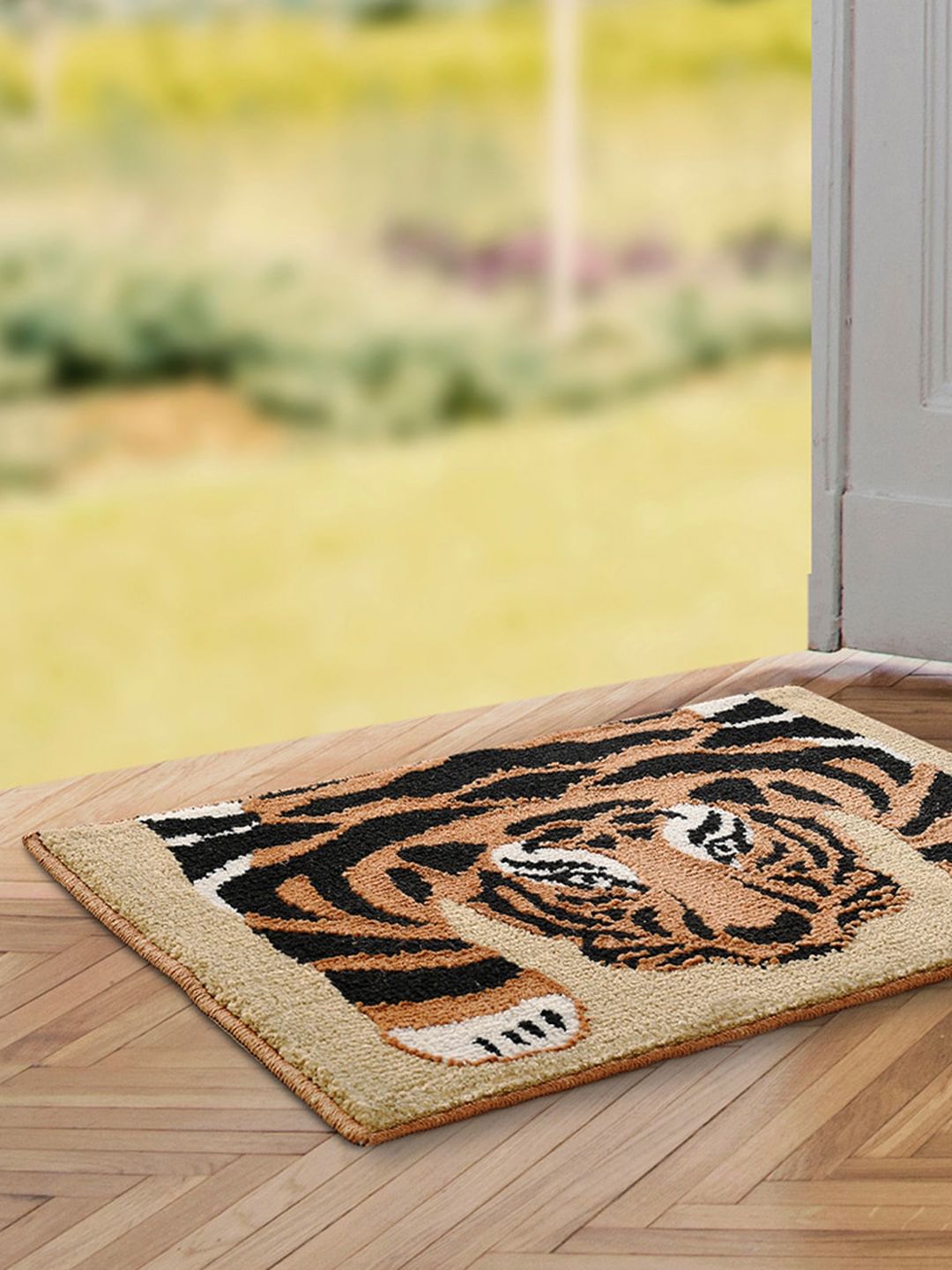 Saral Home Beige & Brown Printed Anti-Skid Cotton Doormat Price in India