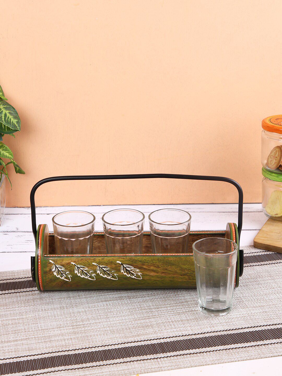 Aapno Rajasthan Set Of 3 Handcrafted Glasses With Wooden Tray Price in India