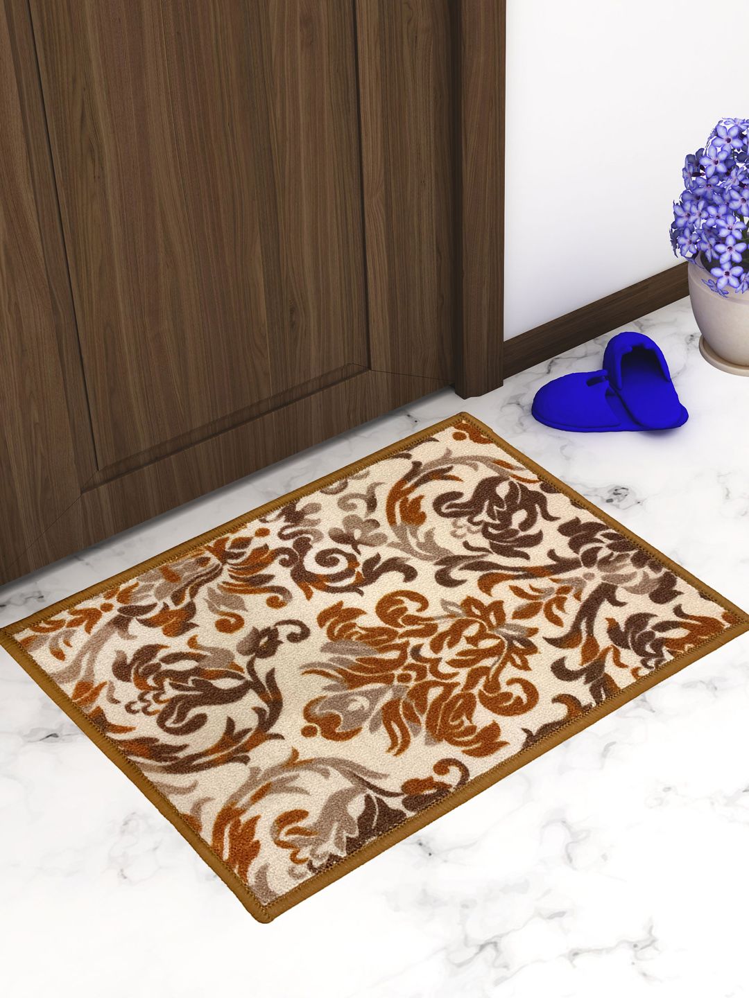 Athom Trendz Set Of 3 Brown & Cream-Coloured Printed Anti-Skid Doormats Price in India