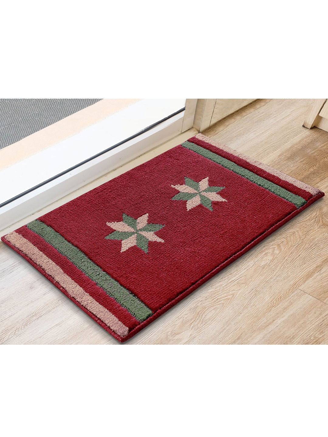 Saral Home Maroon & Green Patterned Cotton Anti-Skid Door Mat Price in India