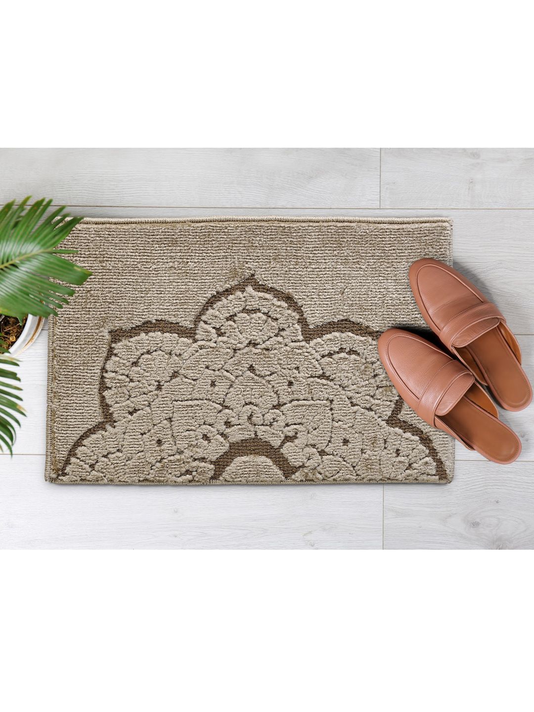 Saral Home Beige & Brown Set Of 2 Cotton Anti-Skit Doormat Price in India