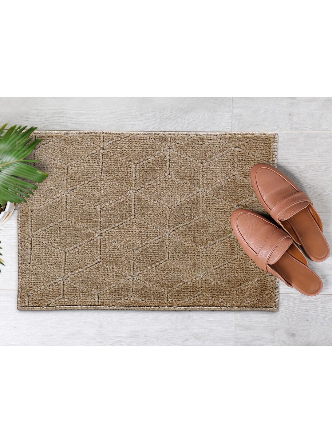 Saral Home Beige Geometric Patterned Cotton Anti-Skid Door Mat Price in India