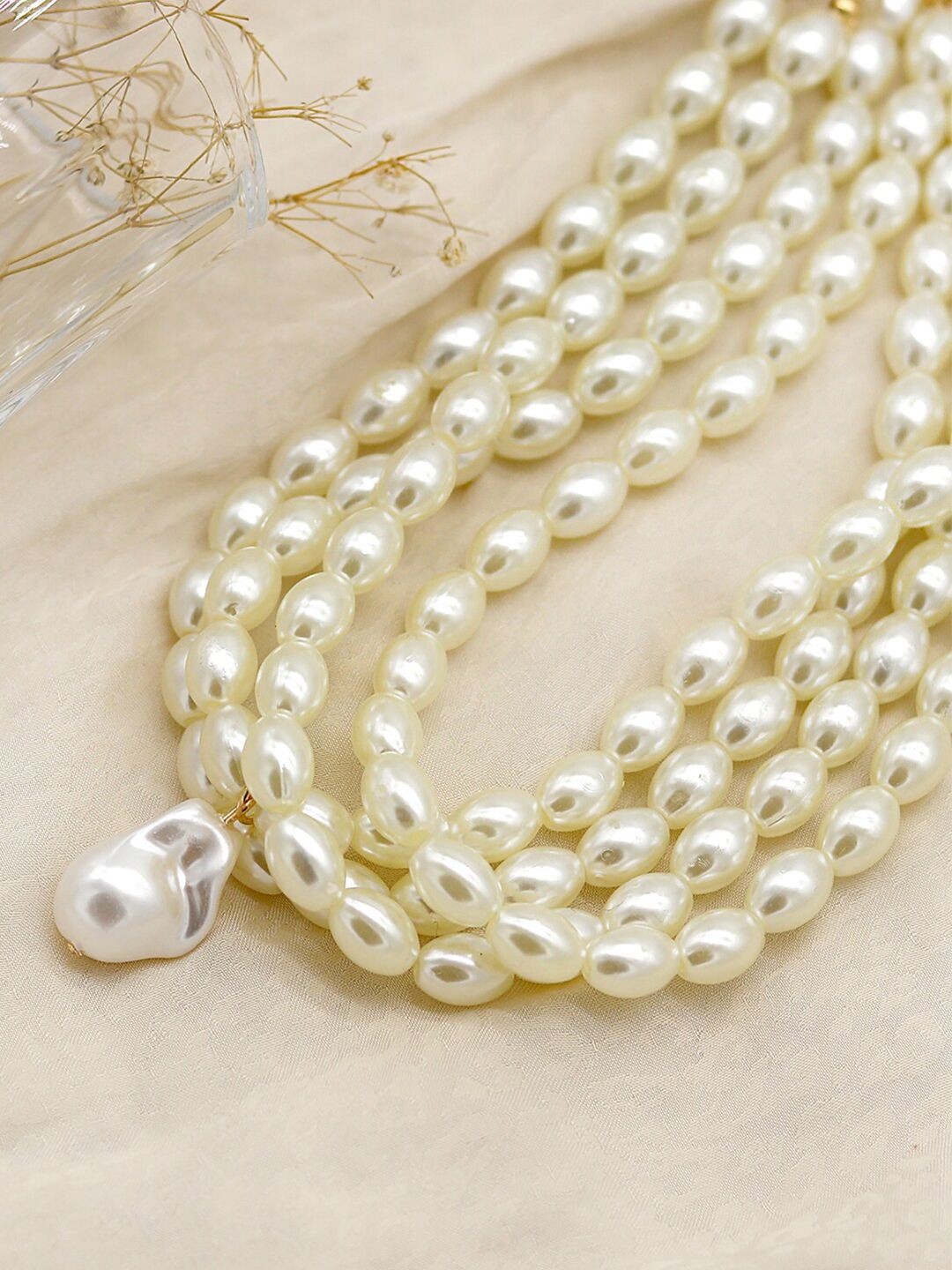 JOKER & WITCH Gold-Toned & Cream-Coloured Layered Pearl Choker Necklace Price in India