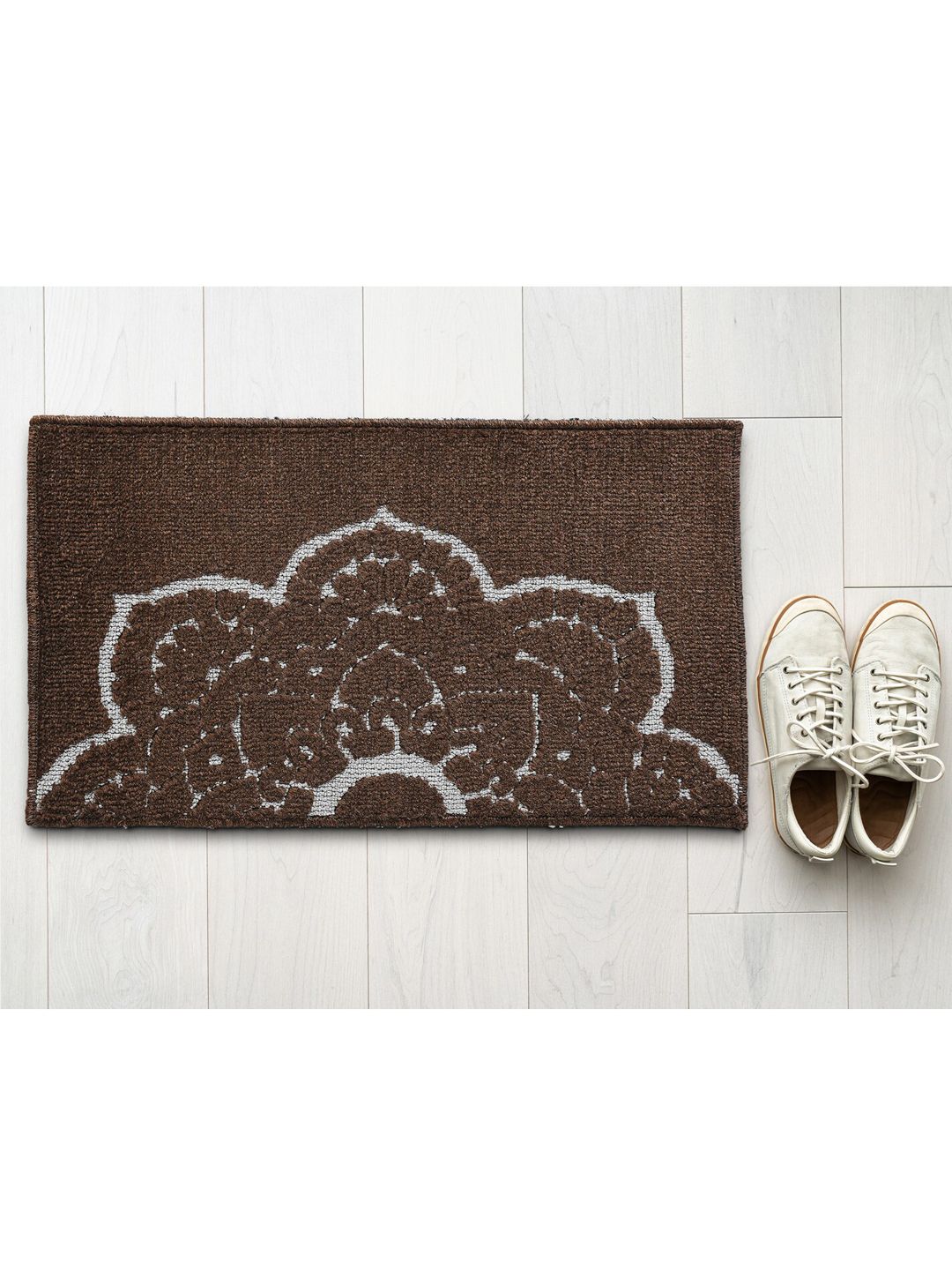 Saral Home Set Of 2 Brown & White Printed Rectangular Anti-Skid Doormats Price in India