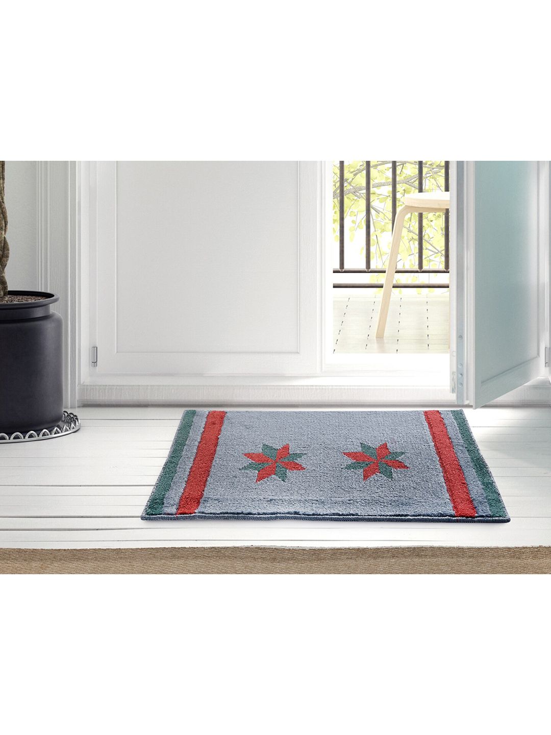 Saral Home Grey & Red Printed Anti-Skid Cotton Doormat Price in India