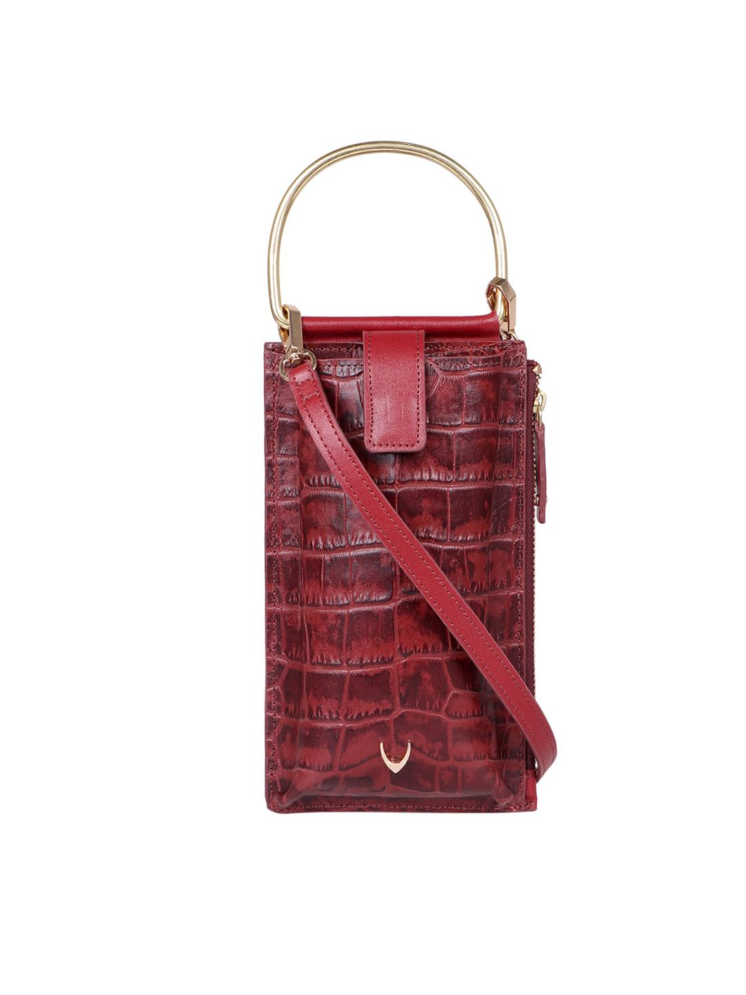 Hidesign Women Red Croc Textured Leather Zip Around Wallet Price in India