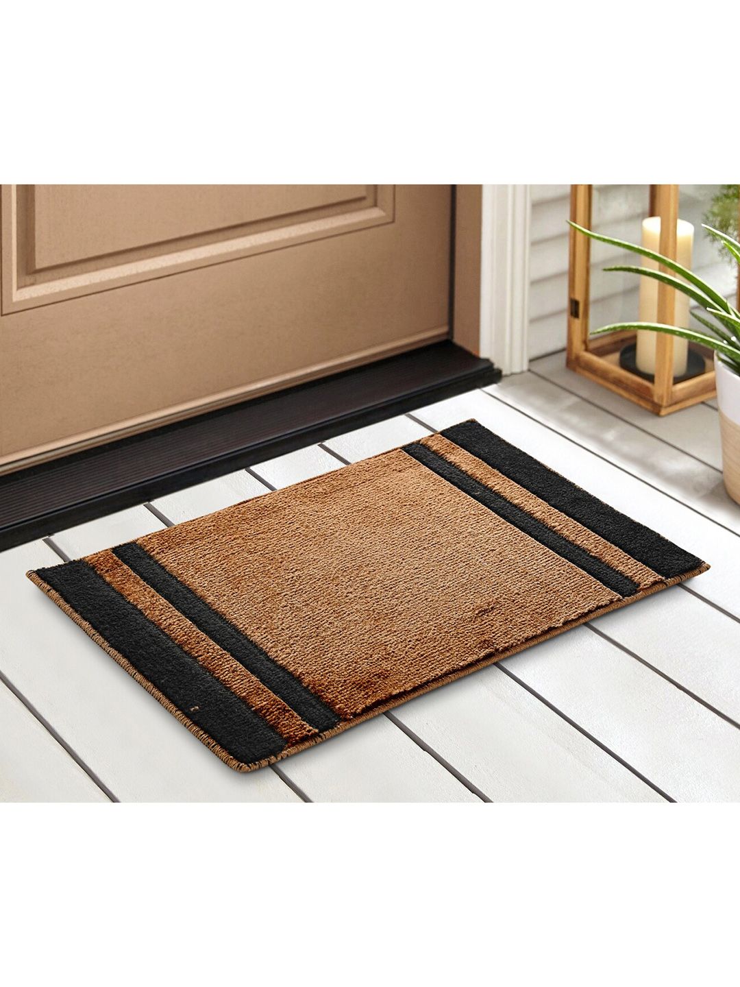 Saral Home Black & Beige Printed Cotton Anti-Skid Doormat Price in India
