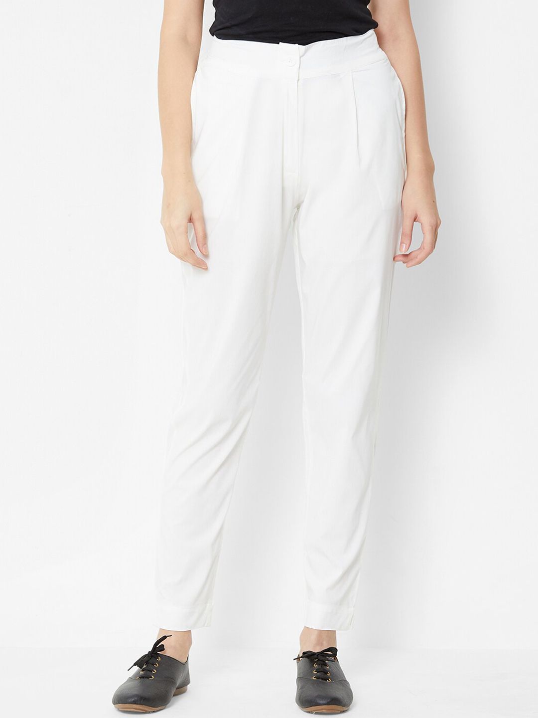 ZOLA Women Off White Straight Fit Trousers Price in India