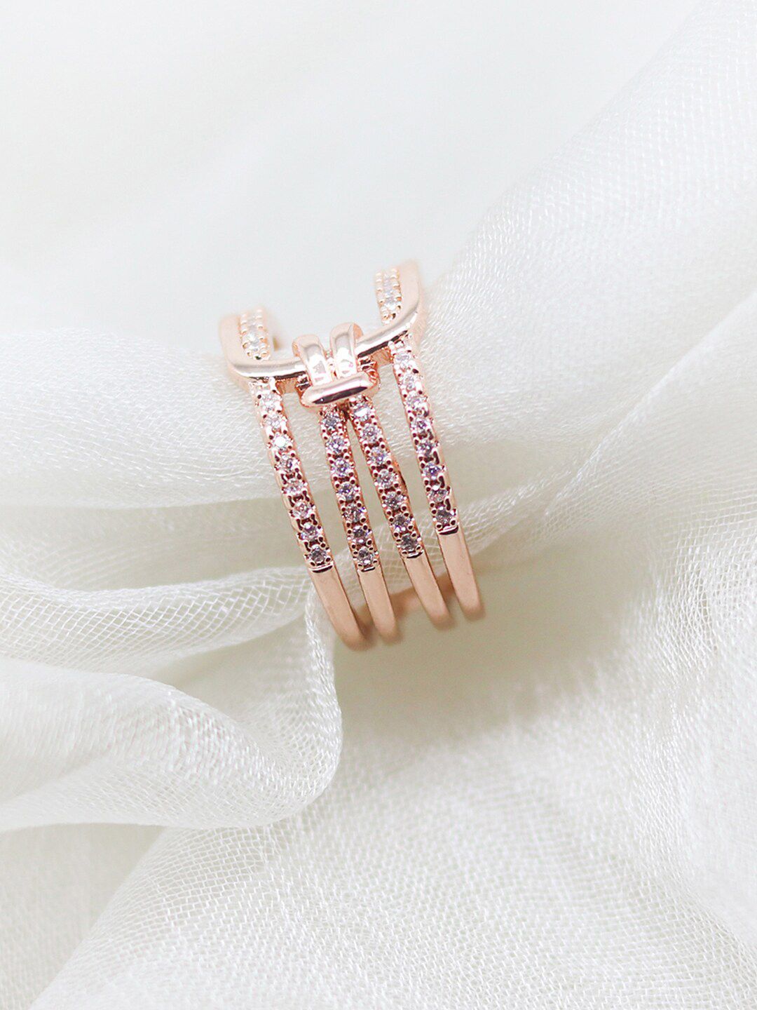 JOKER & WITCH Rose Gold-Toned & White Stone-Studded Buckey Finger Ring Price in India