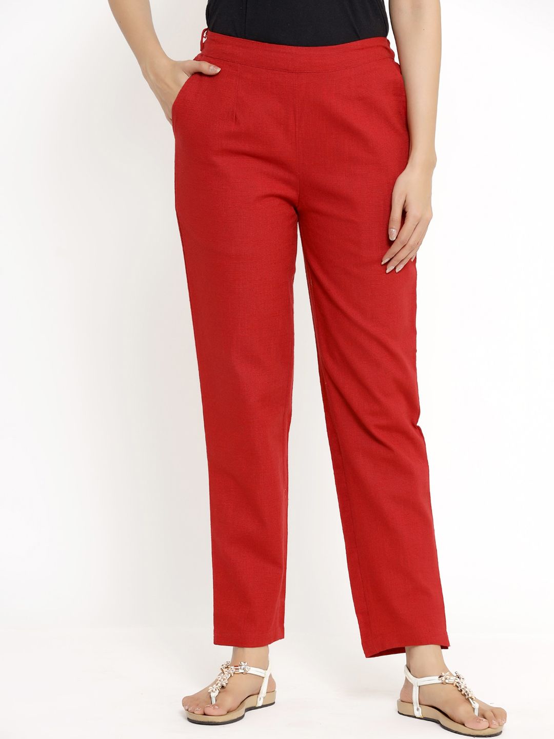 Aprique FAB Women Maroon Solid Regular Trousers Price in India